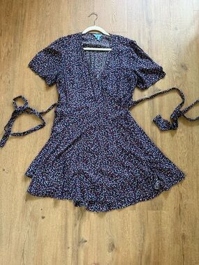 Draper James Wendy Wrap Dress Navy Floral Print Mini Dress